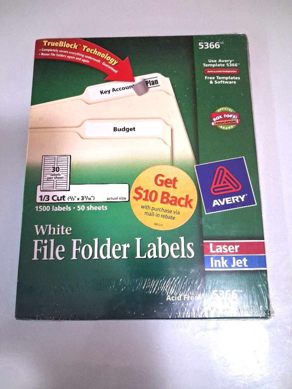 Avery 5366 White File Folder Laser Inkjet Labels 1500 Count 50 Sheets BRAND NEW